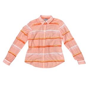 JCP Women Peach Orange Silk Blend Striped Long Sleeve Button Up Shirt Size M